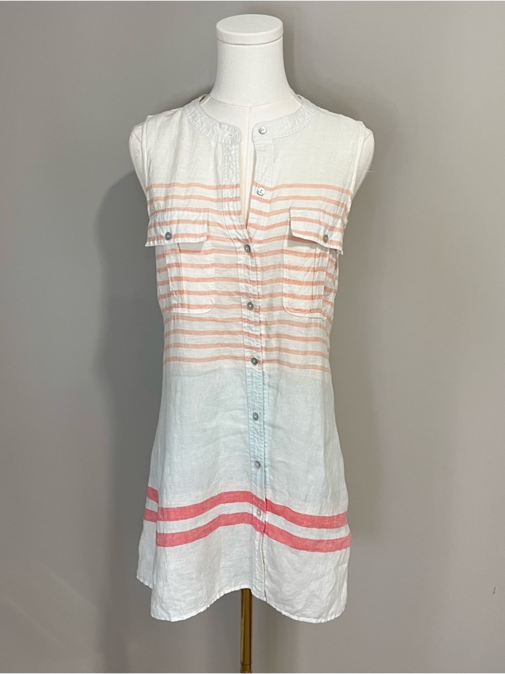 C&C Cali 100% Linen Striped Button Down Dress Size S
